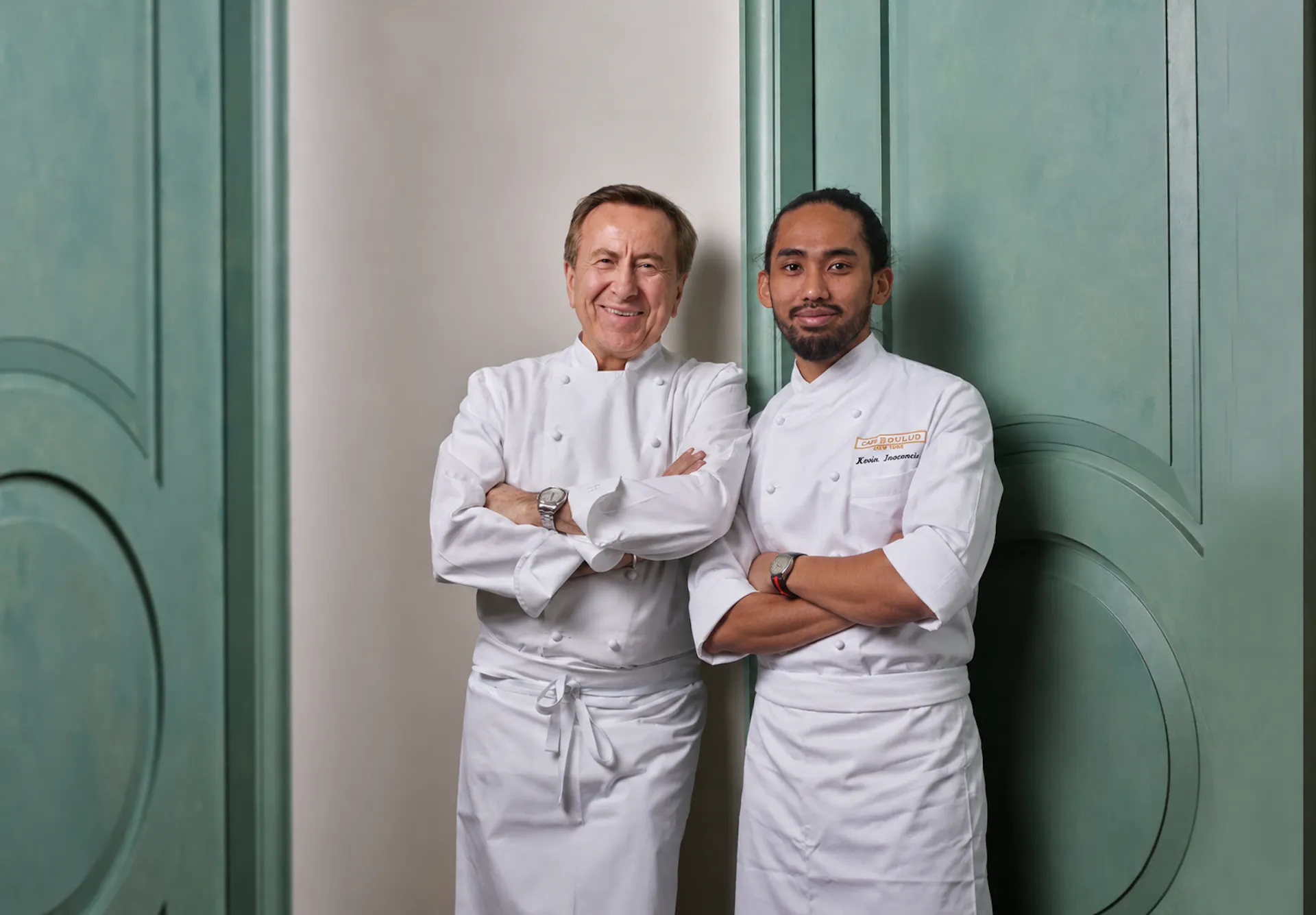 Chef Daniel Boulud and Chef Kevin Osorio at Café Boulud at Maison Barnes in New York City