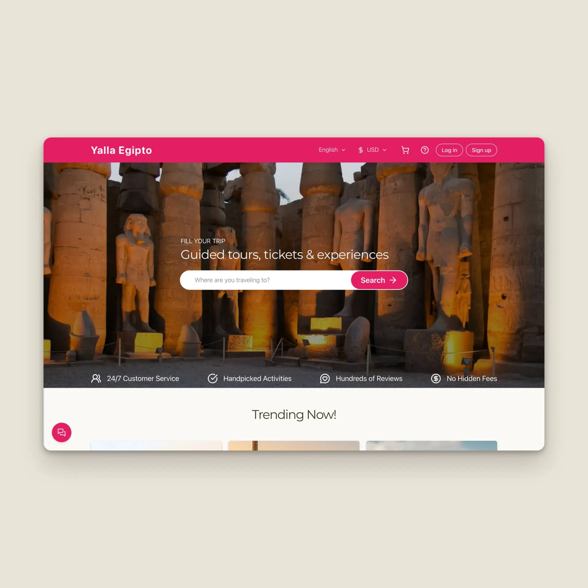 Yalla Egipto website, screen 1
