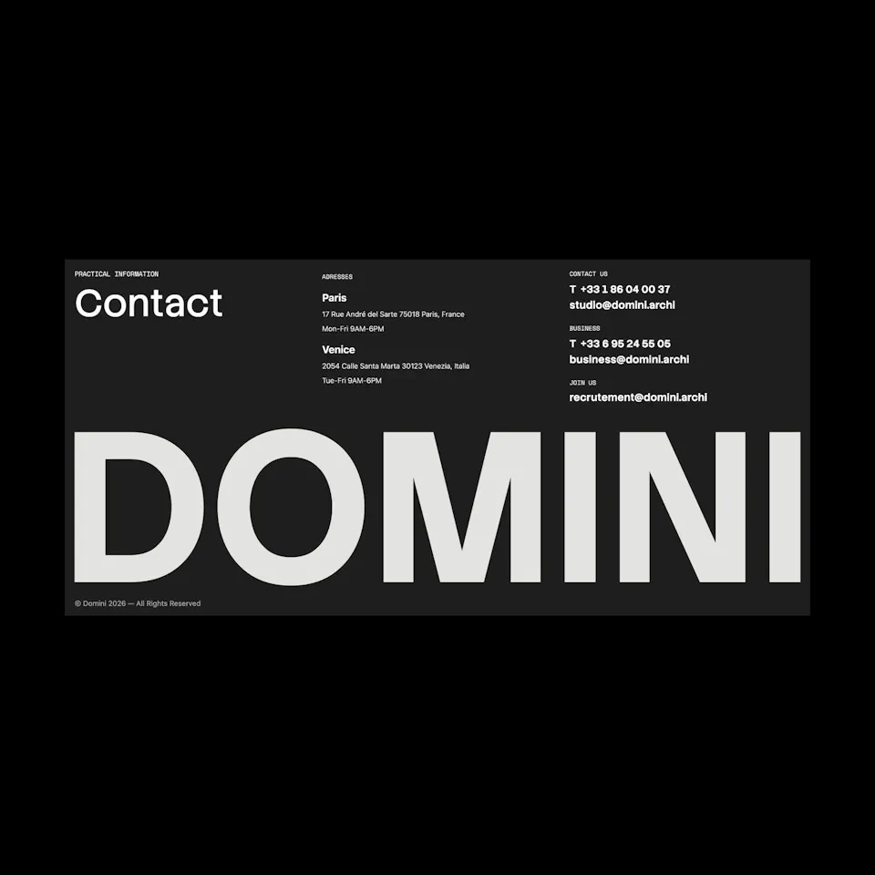 contact page with oversized wordmark
