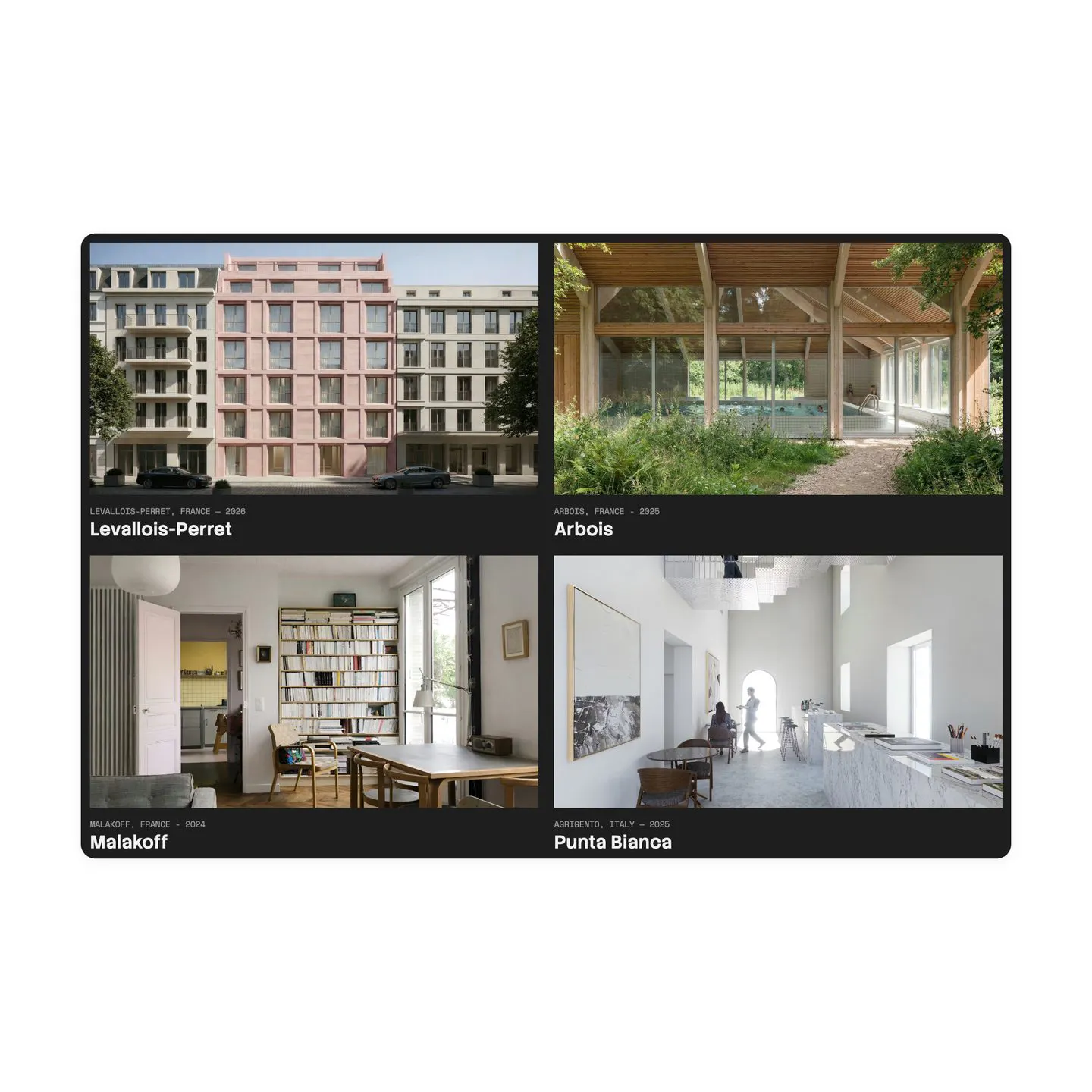 project grid, dark theme