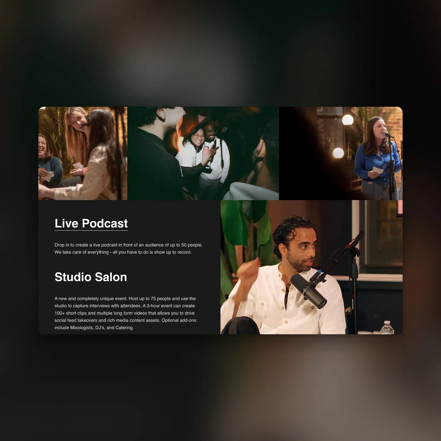 live podcast and studio salon