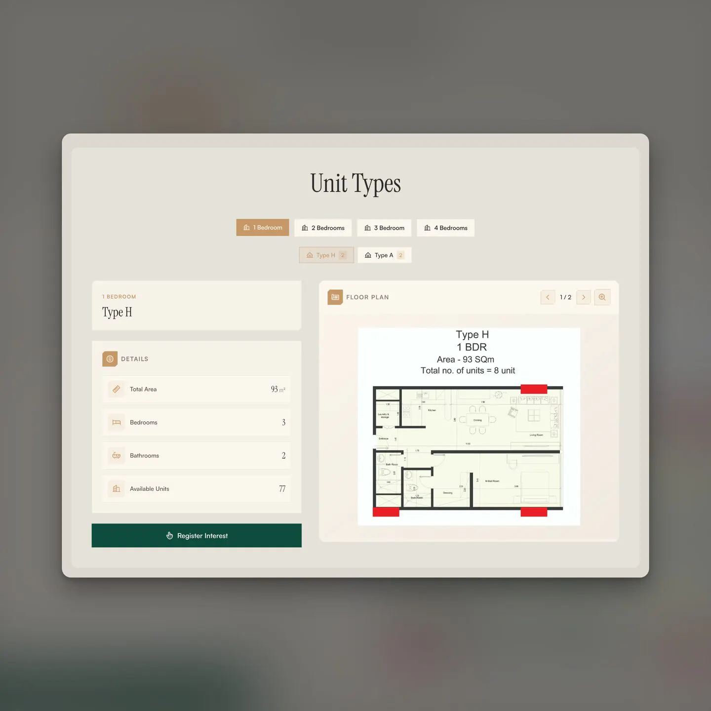 unit types with floor plan