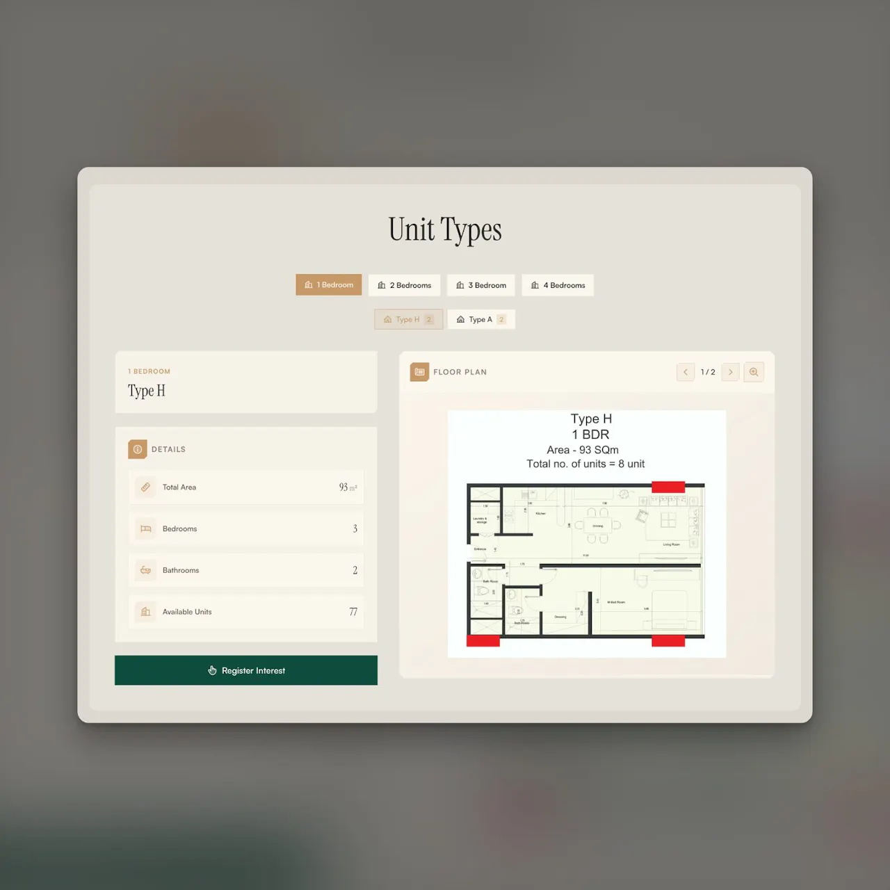 unit types with floor plan