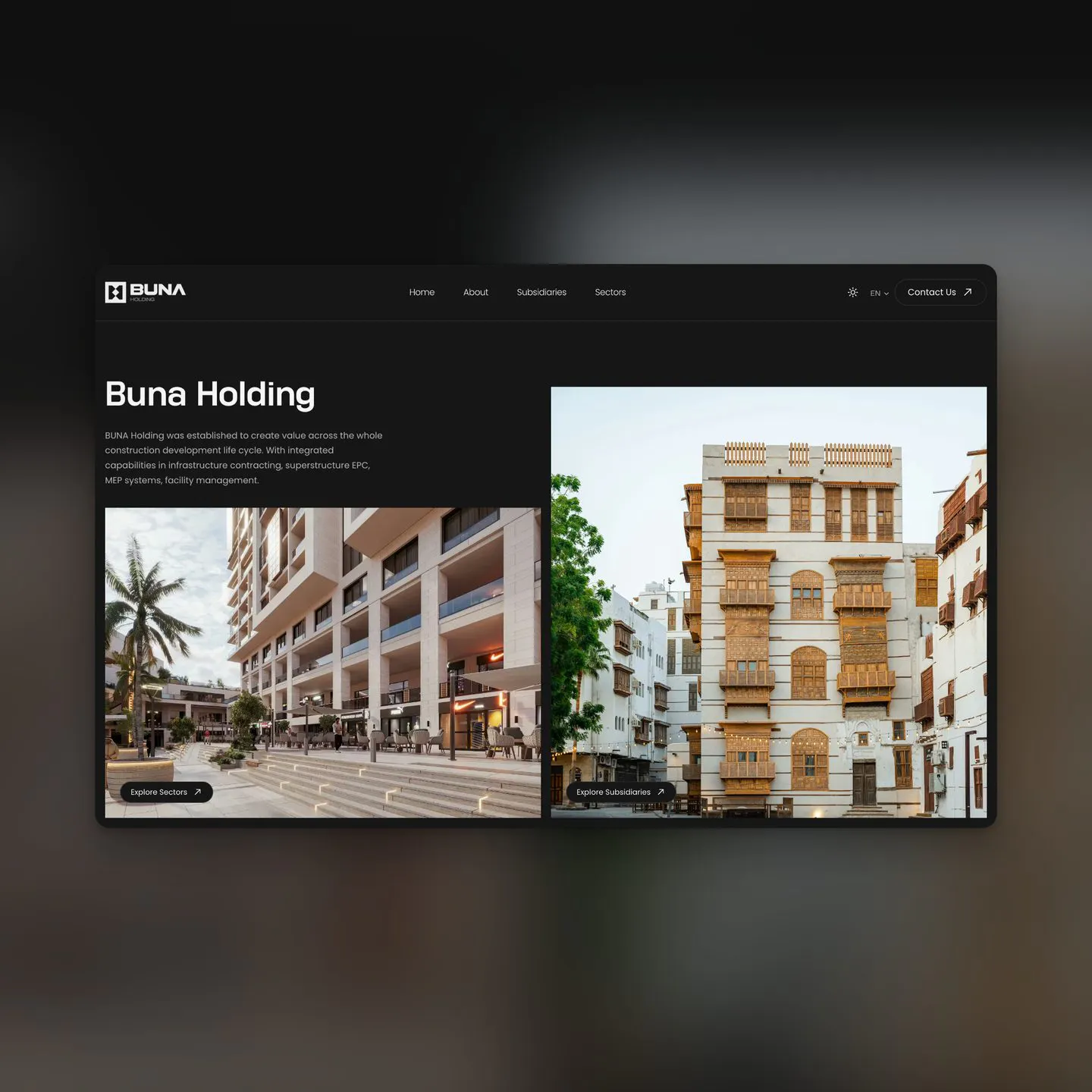 homepage in dark mode