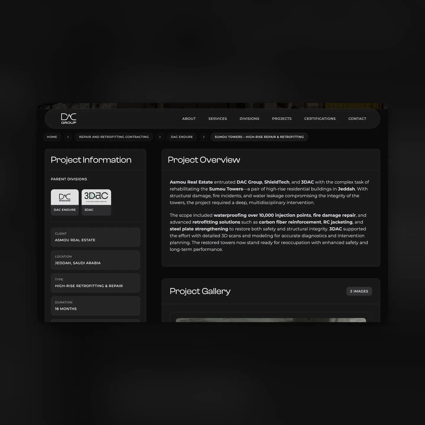 project overview page