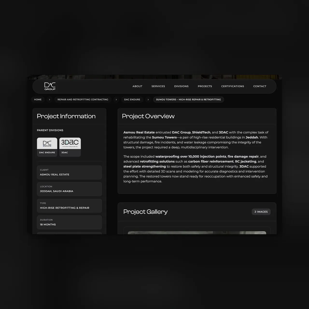 project overview page