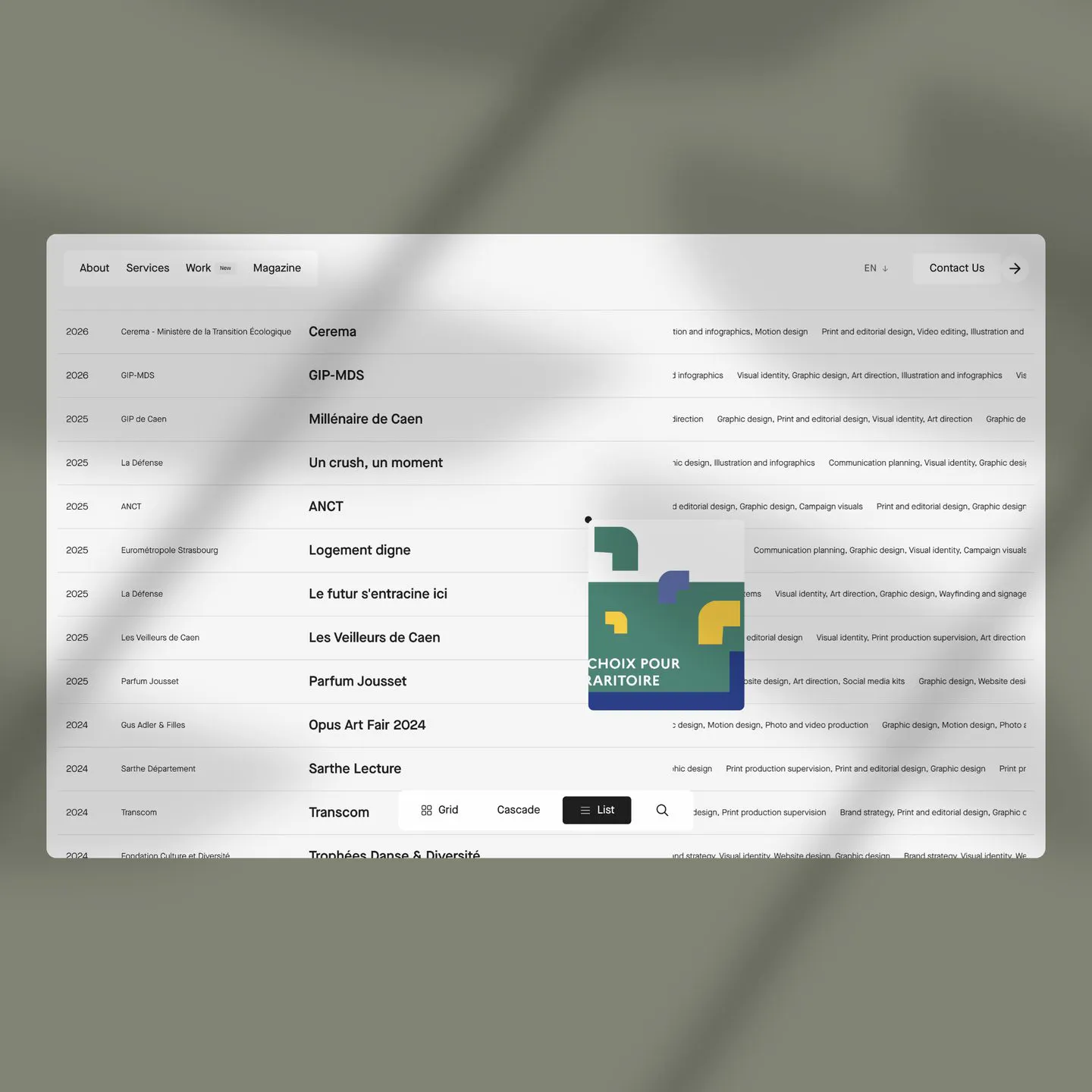 work index with hover preview