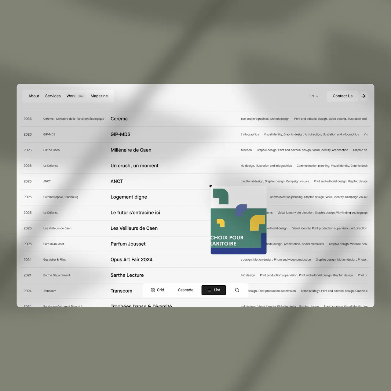 work index with hover preview