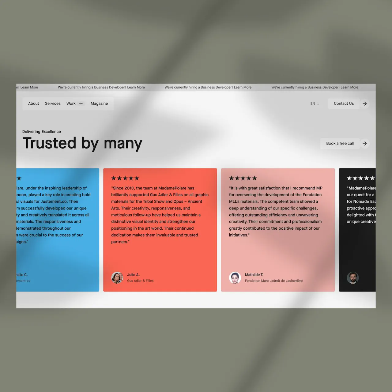 testimonials section