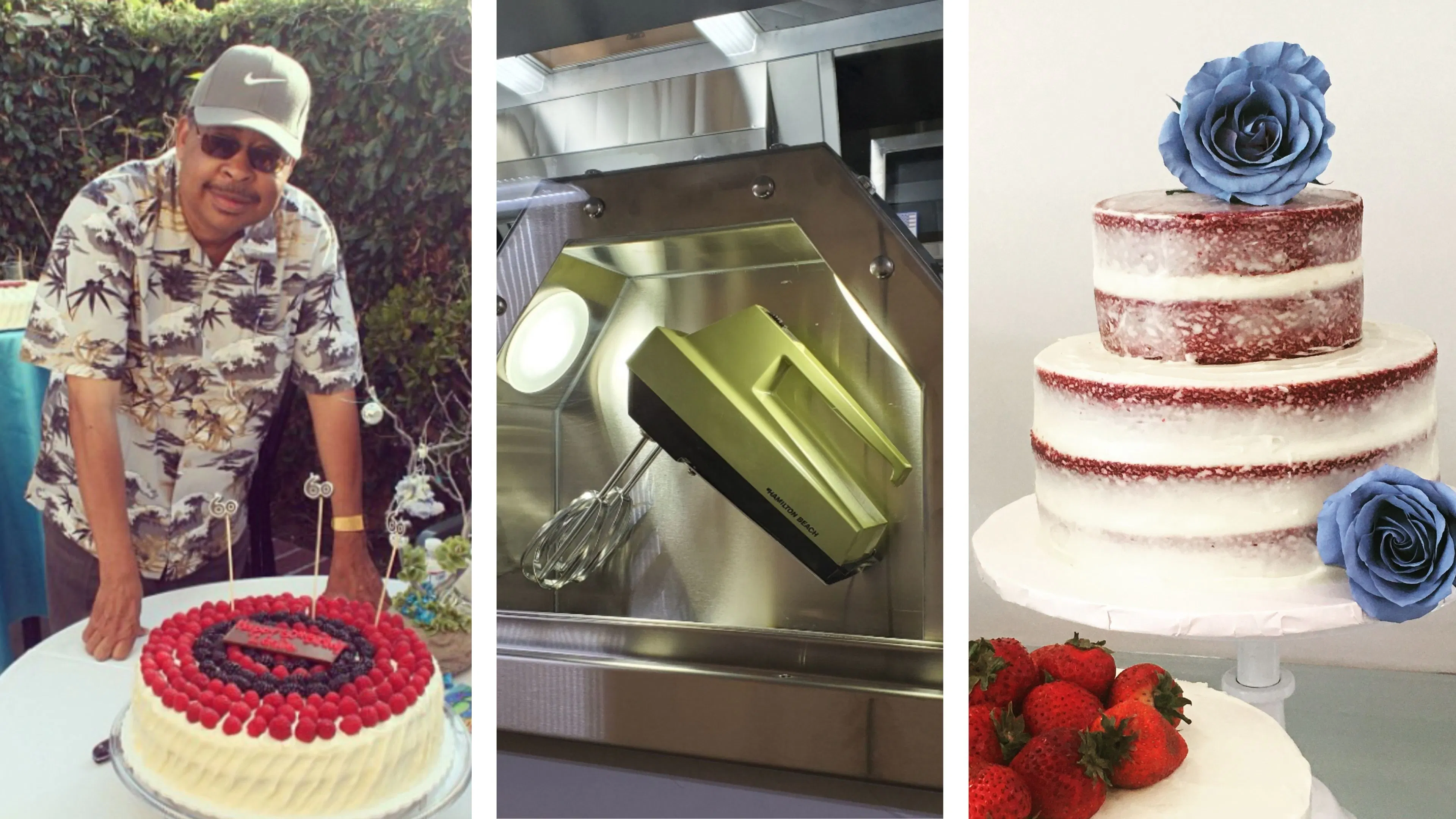 Chante's father, mixer, and custom cake