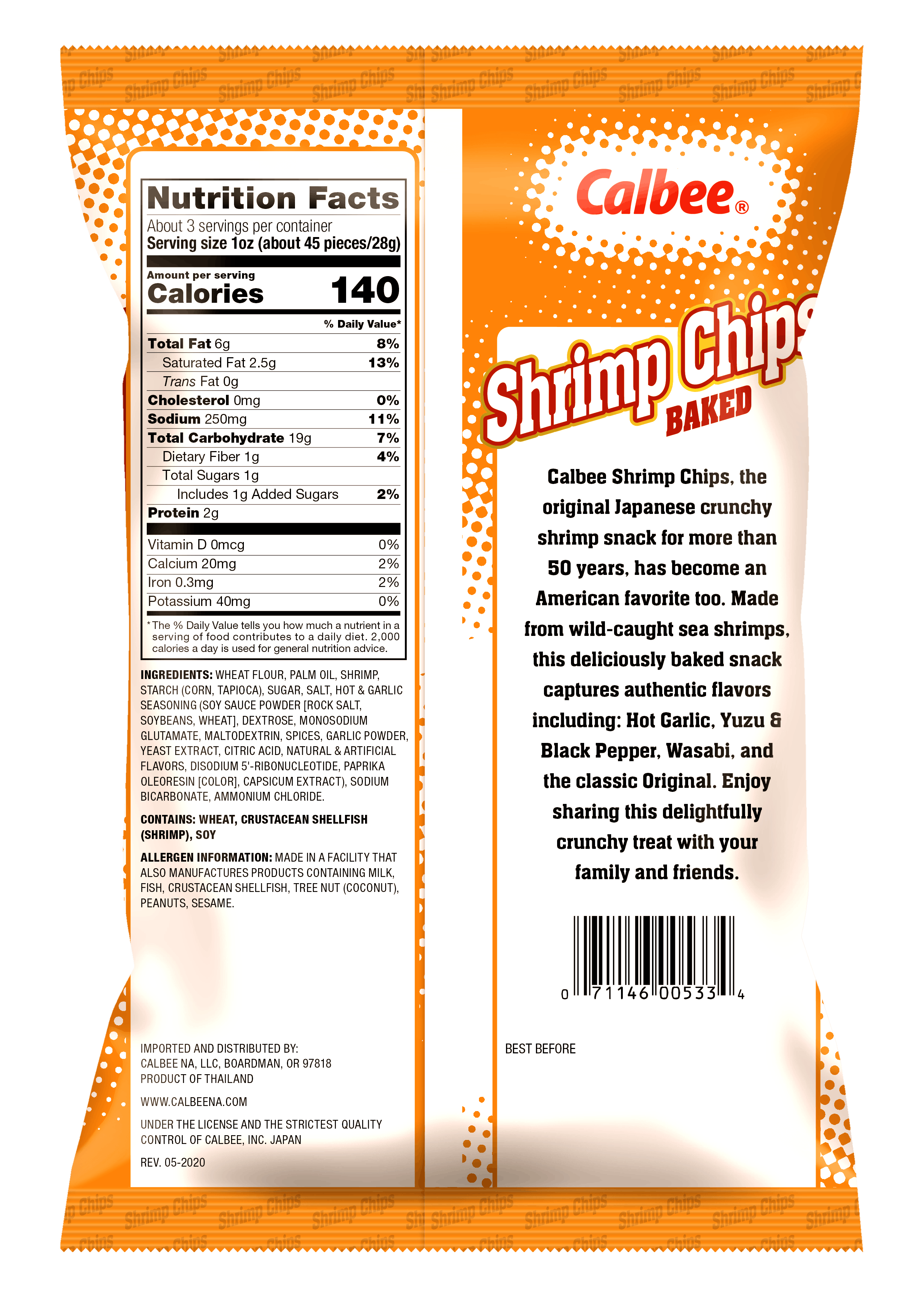 Shrimp Chips Hot Garlic - Back of Bag