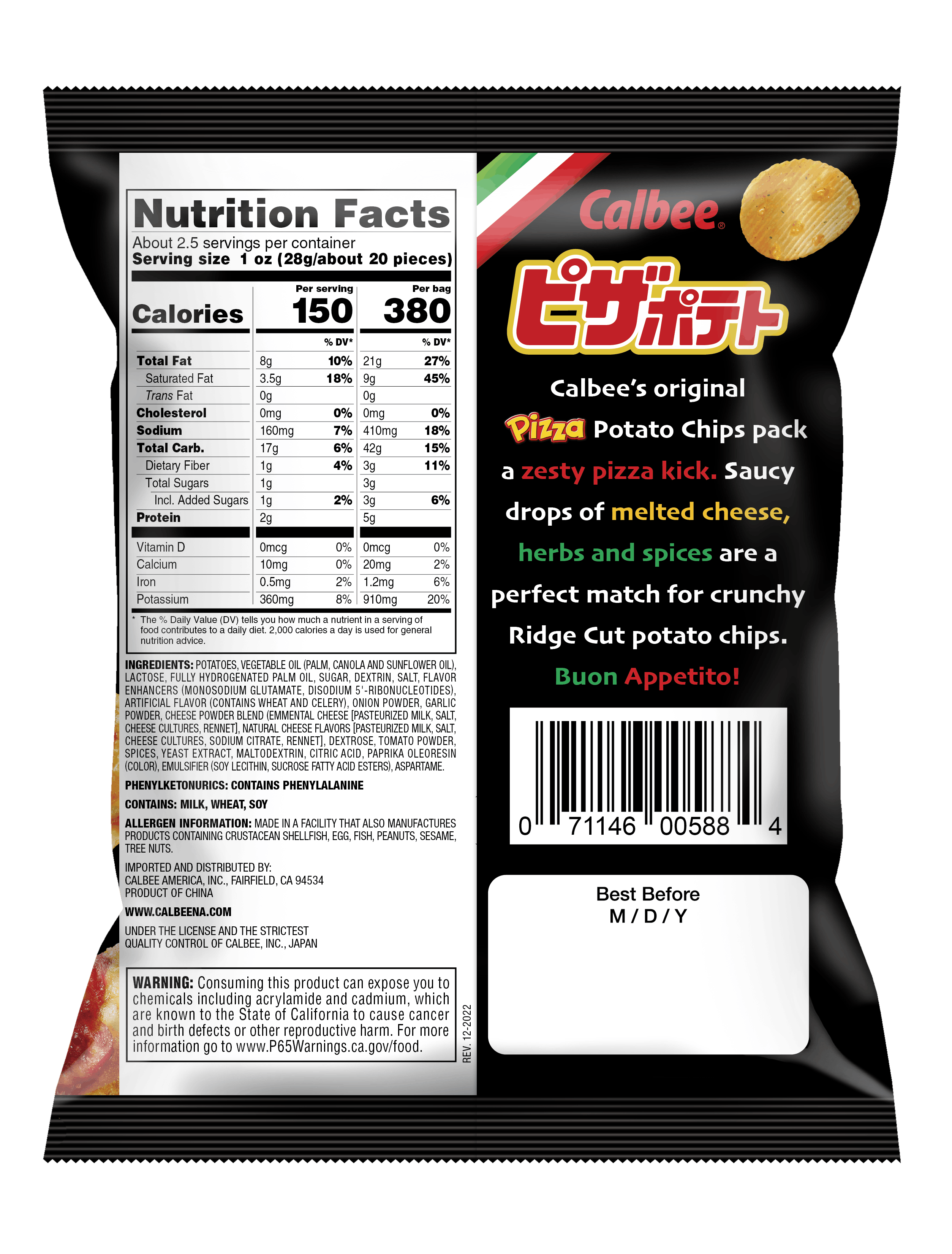 Calbee Potato Chips - Pizza - Back of Bag