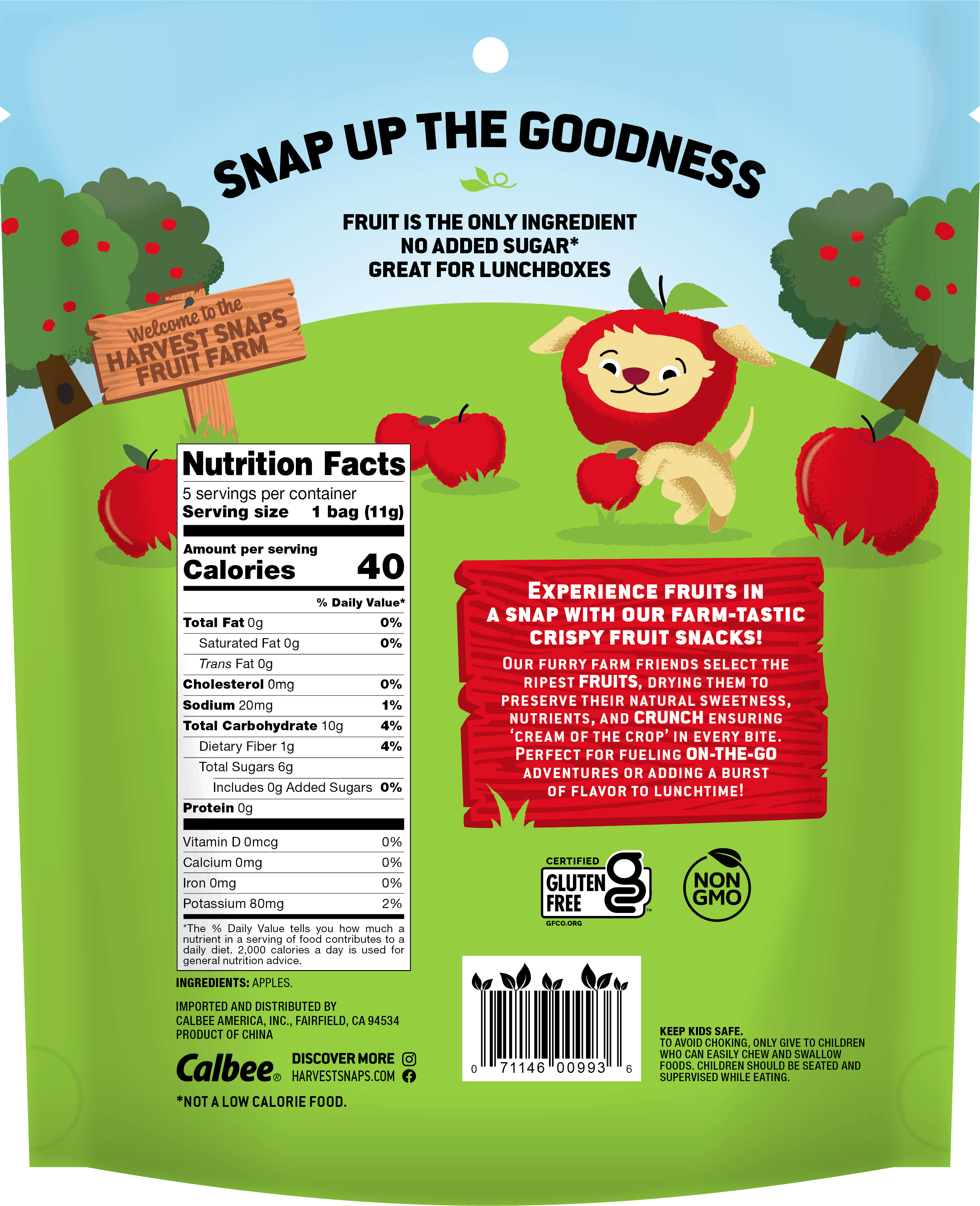 Harvest Snaps Kids Apples Back of Package