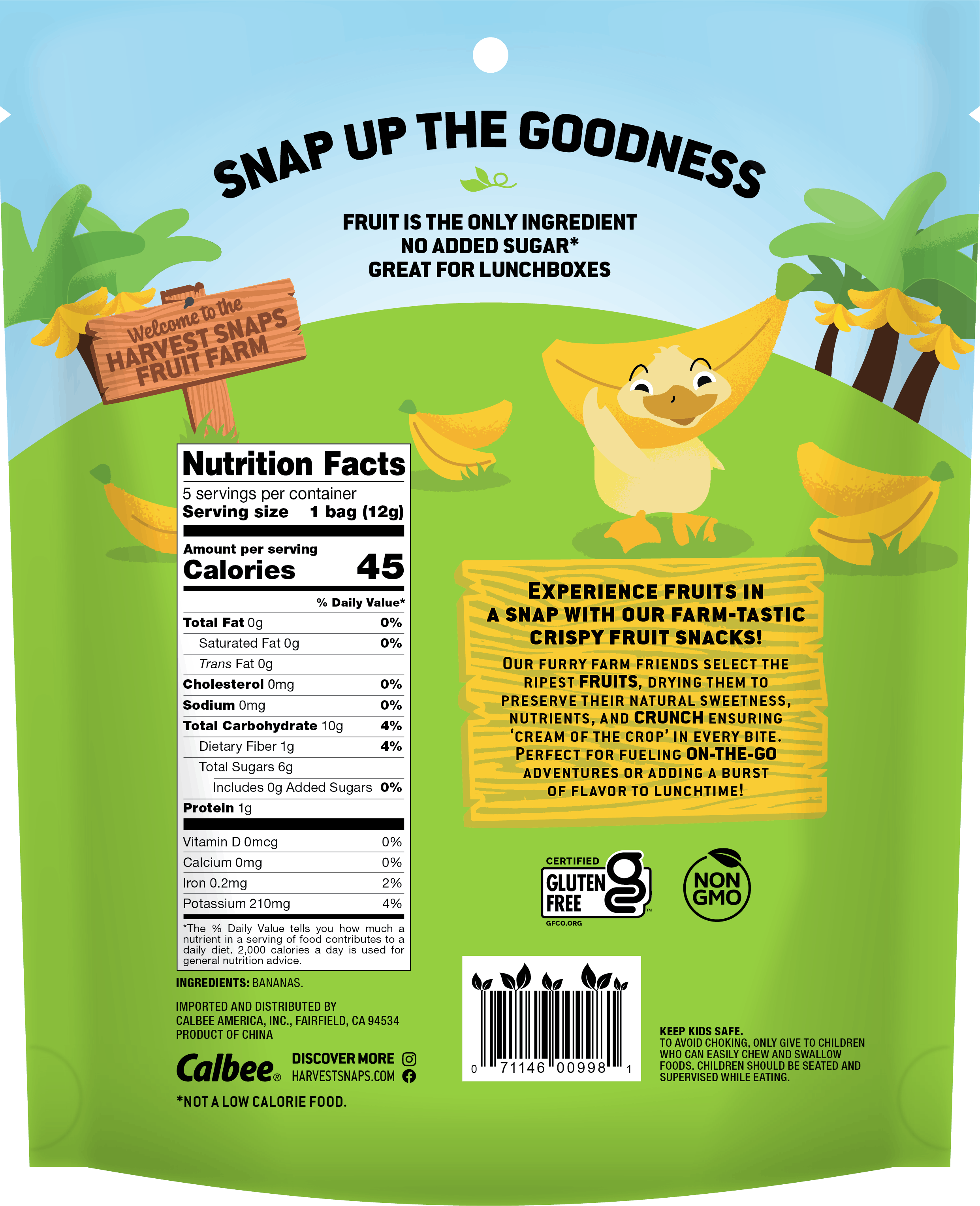 Harvest Snaps Kids Bananas Back of Package