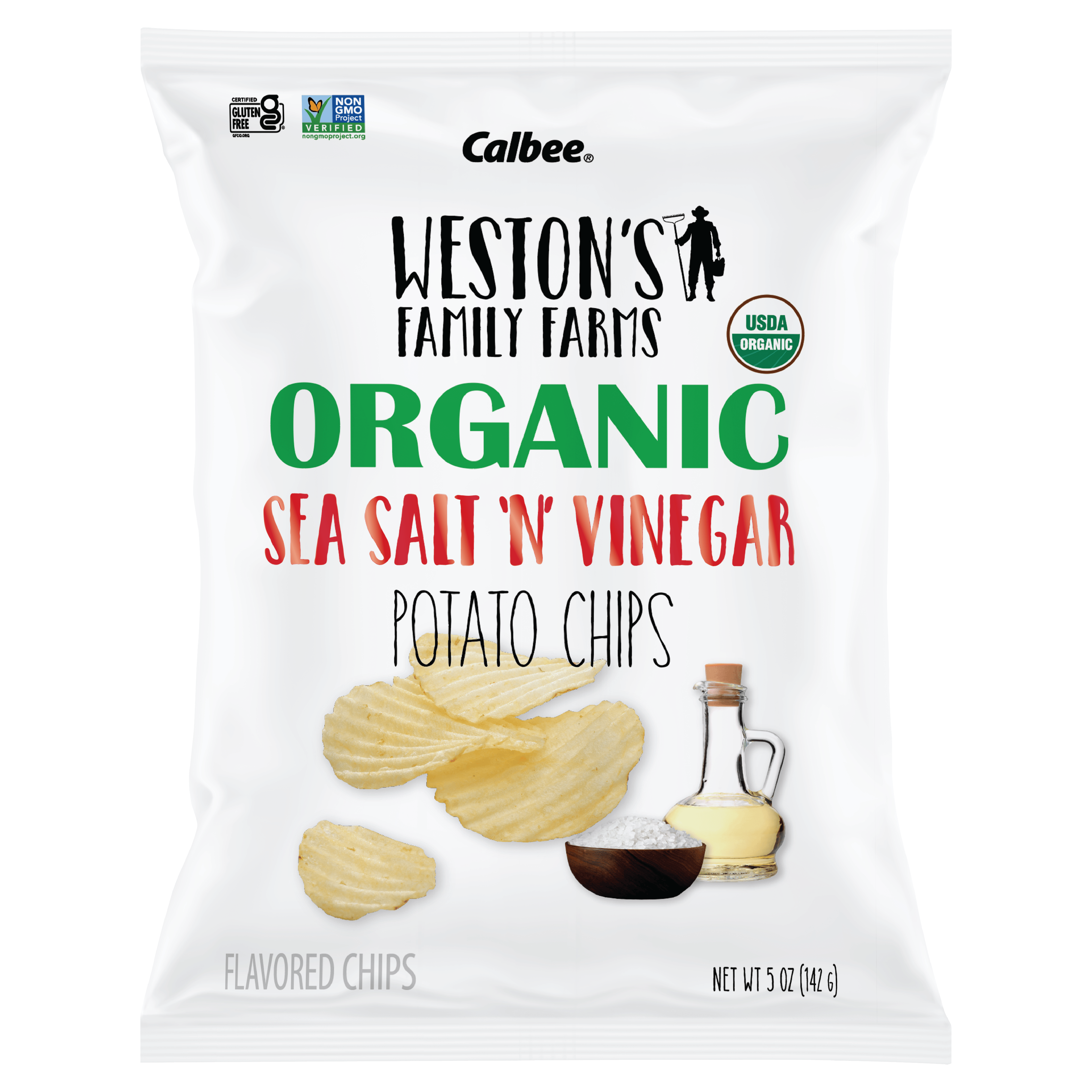 Weston's Family Farms Organic Sea Salt and Vinegar Potato Chips - Front of Bag