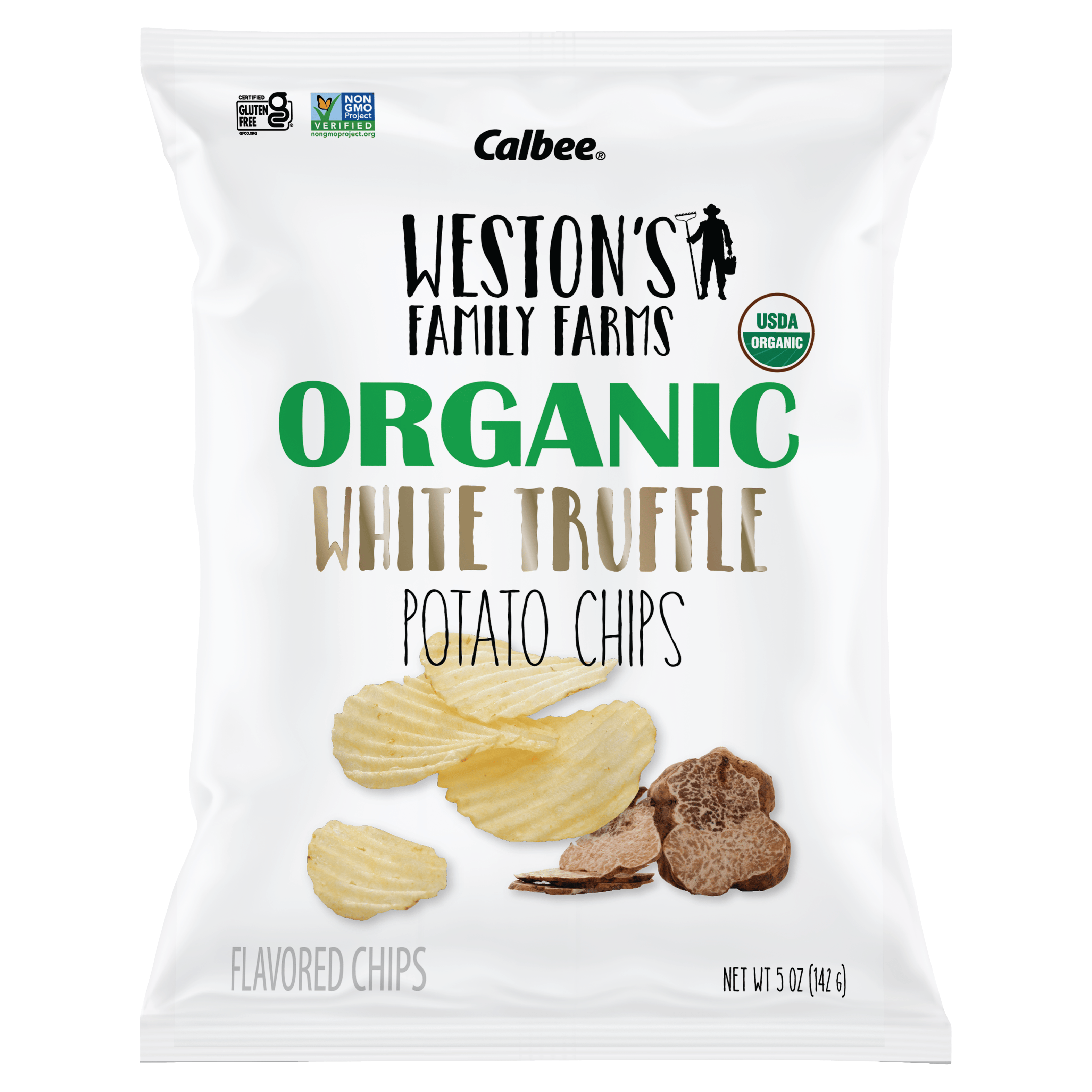 Weston's Family Farms Organic White Truffle Potato Chips - Front of Bag