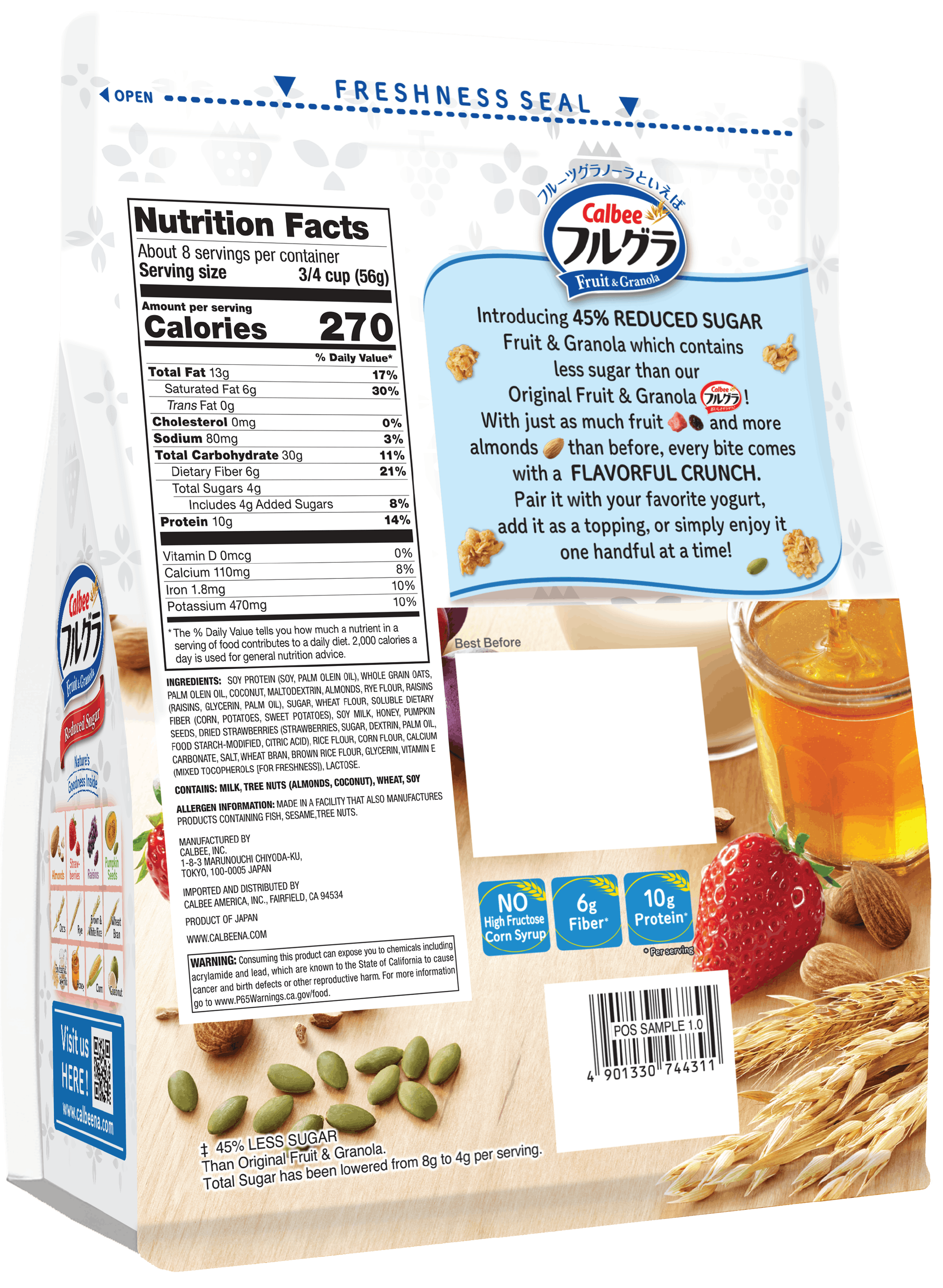 Calbee Frugra Reduced Sugar - Back of Bag