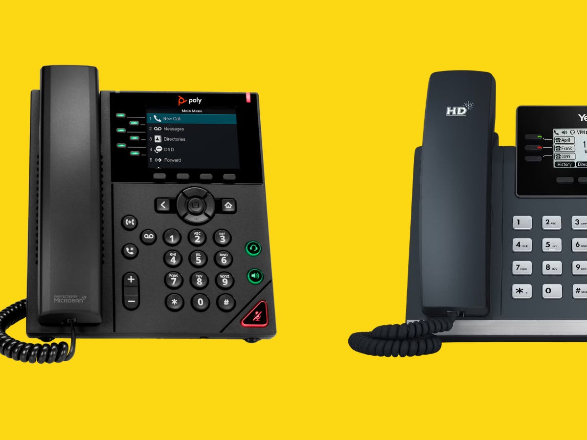 VoIP Phones on a yellow background