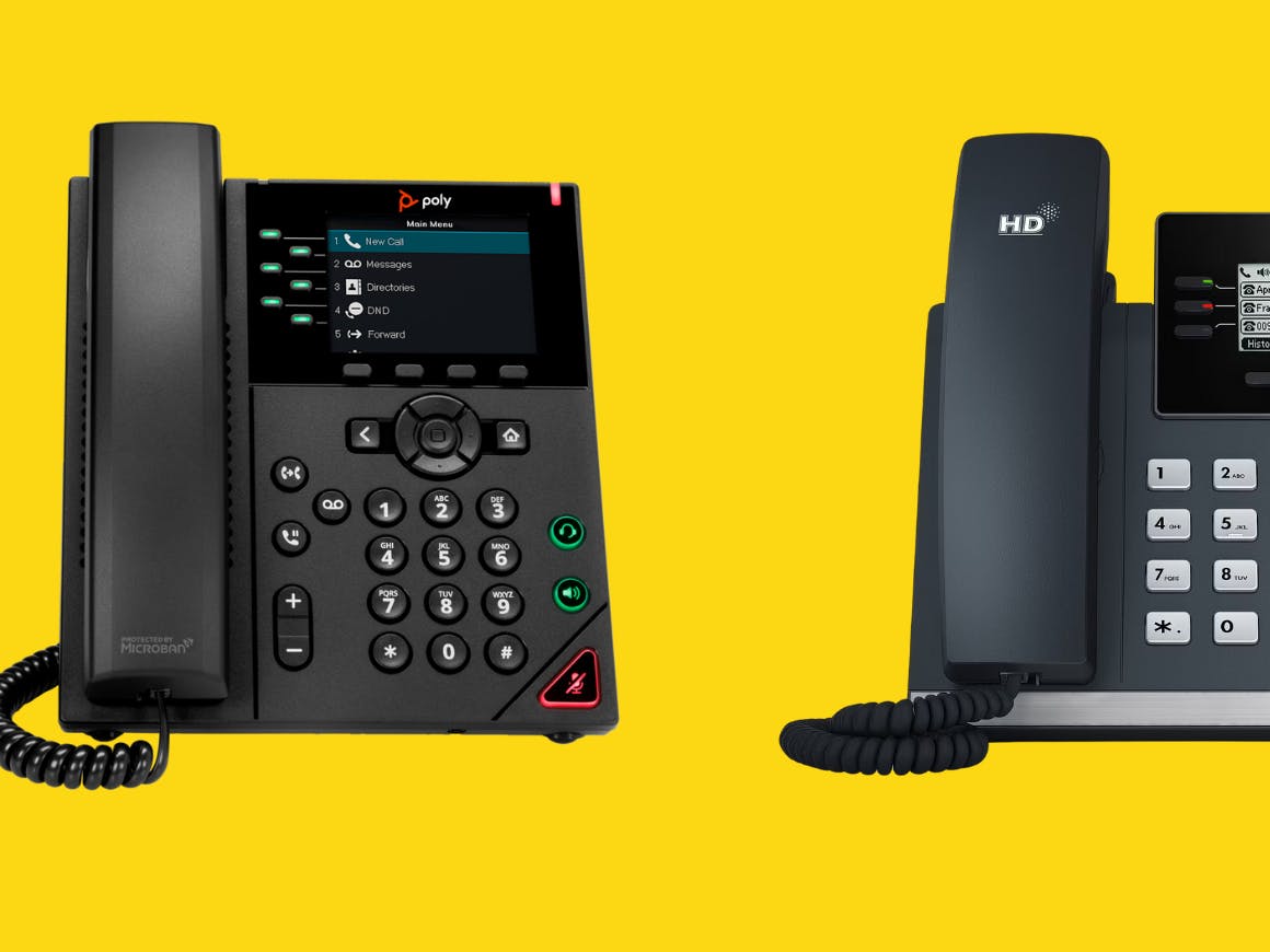 VoIP Phones on a yellow background