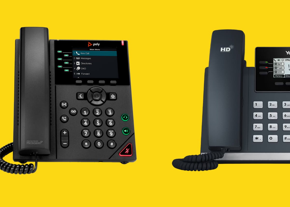 VoIP Phones on a yellow background