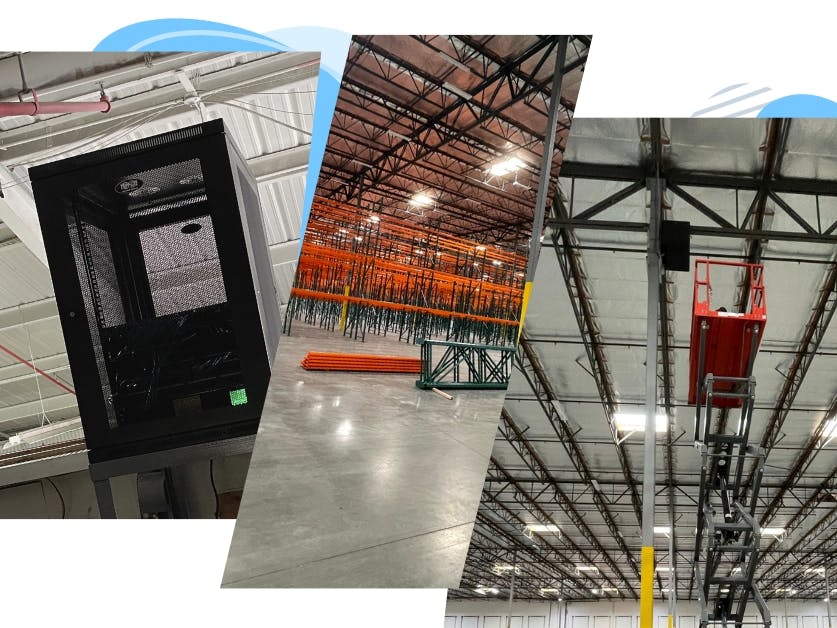 Warehouse wifi install with scissor lift