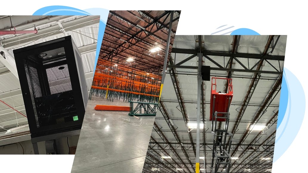 Warehouse wifi install with scissor lift