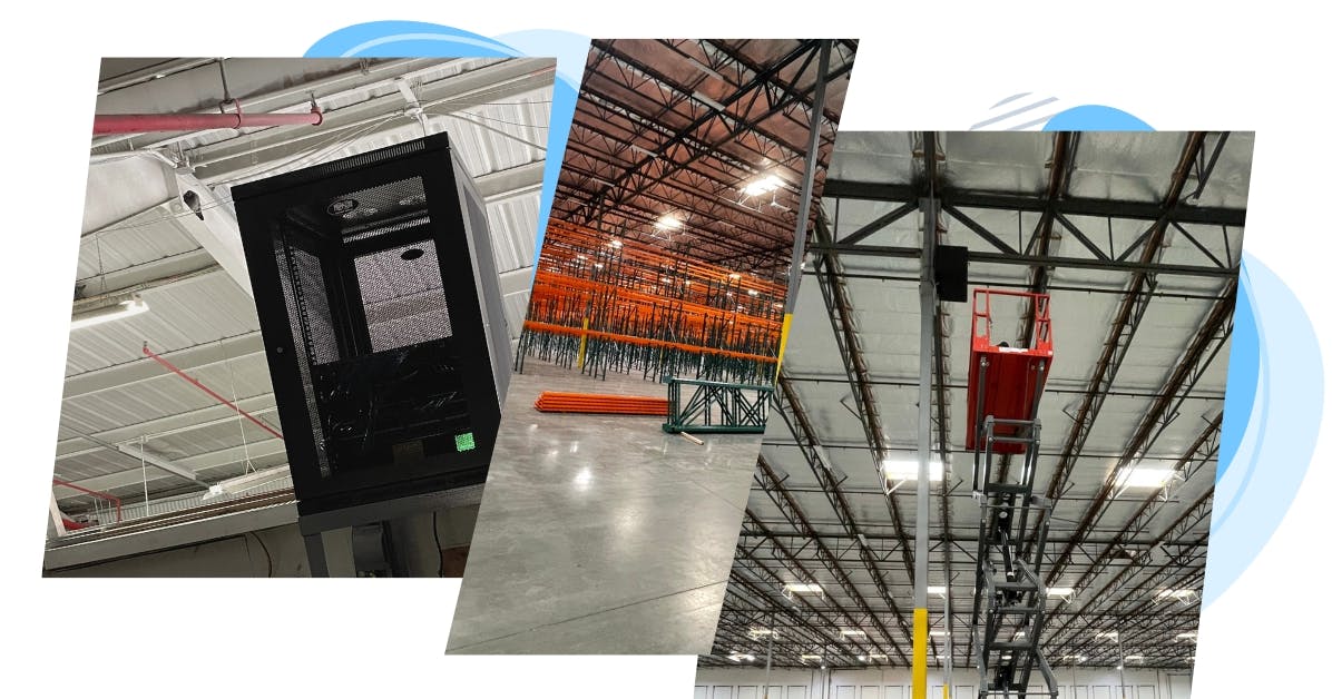 Warehouse wifi install with scissor lift