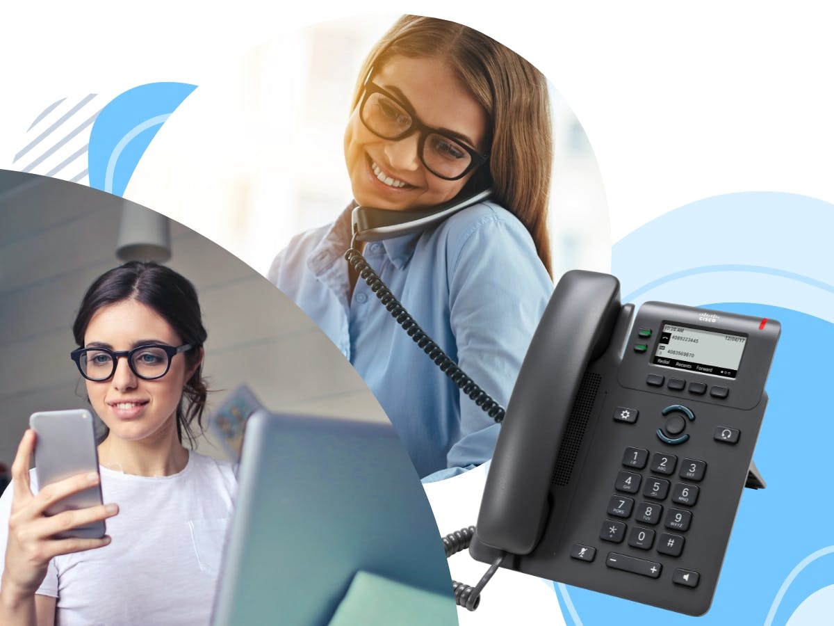 an office staff worker on the phone with a customer