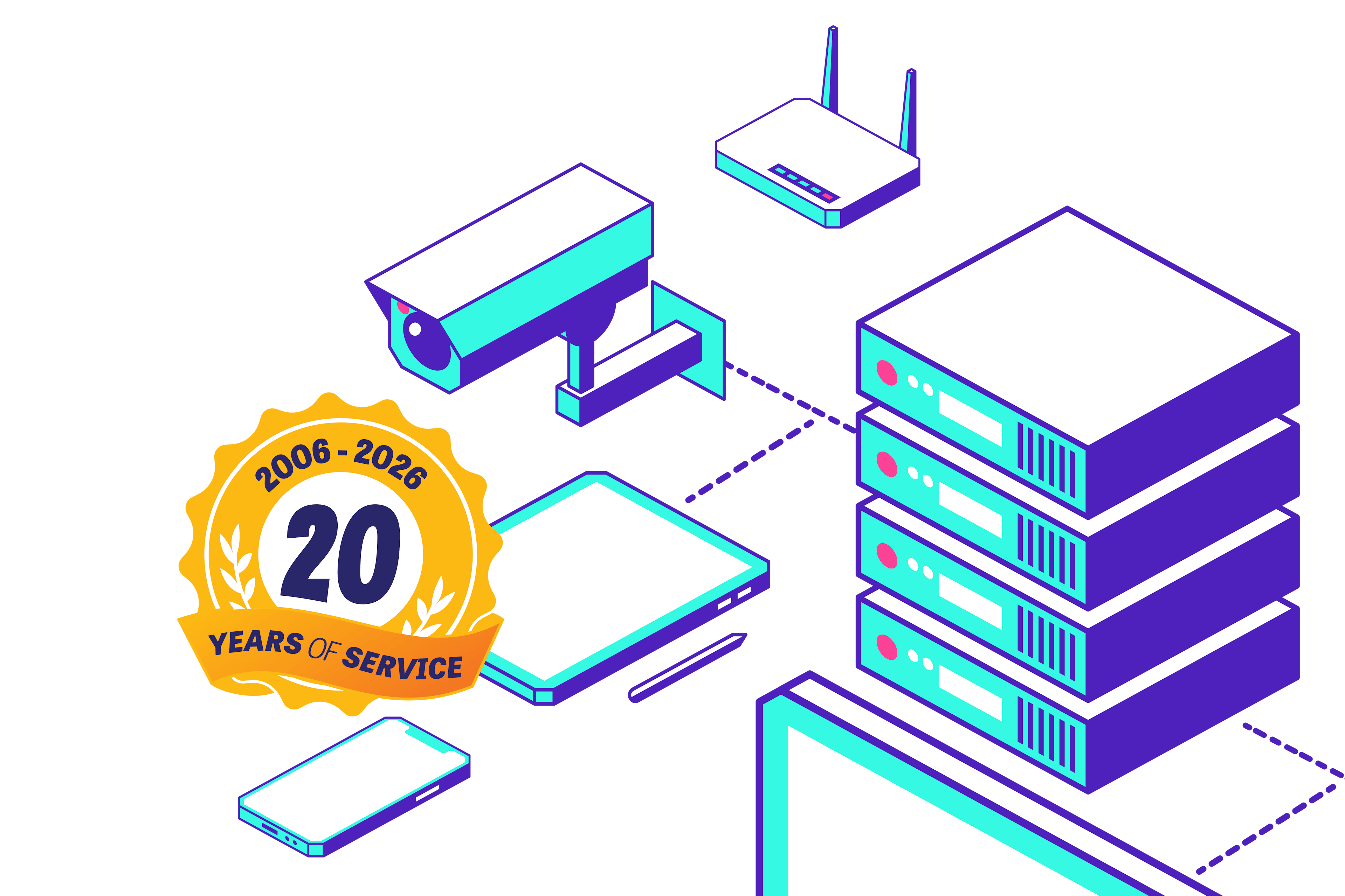 connected servers, business phones, and hardware - plus 20th anniversary badge