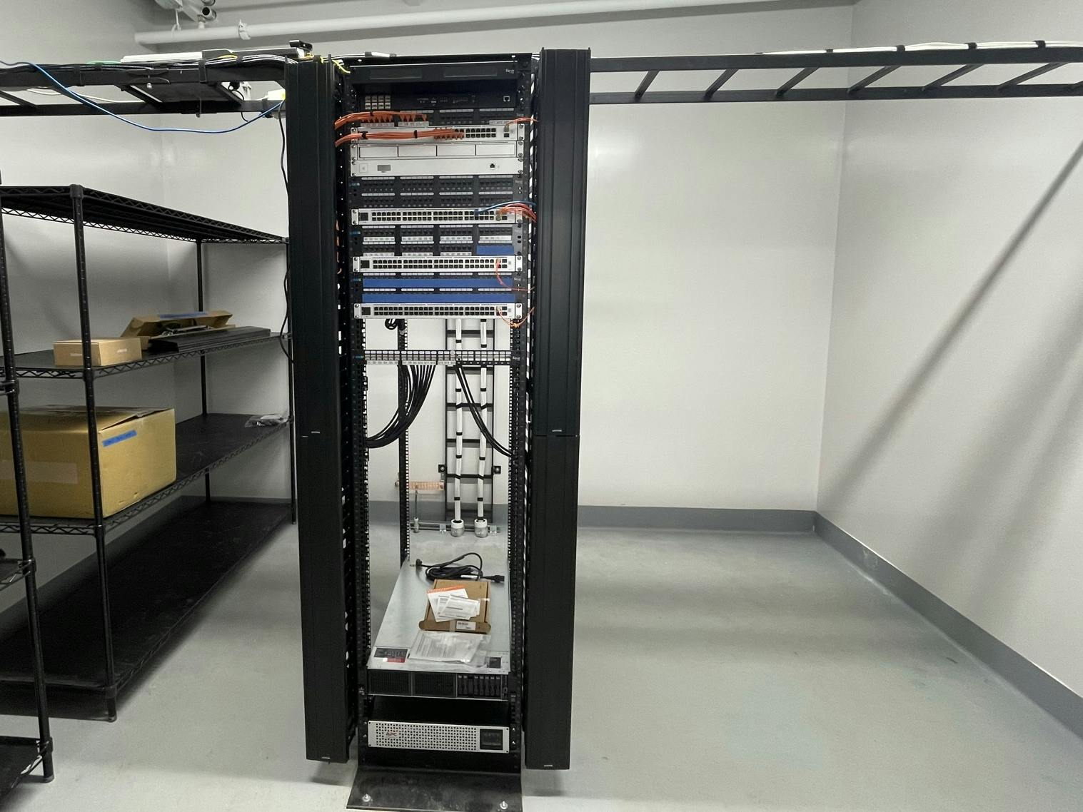 a wired and constructed server rack