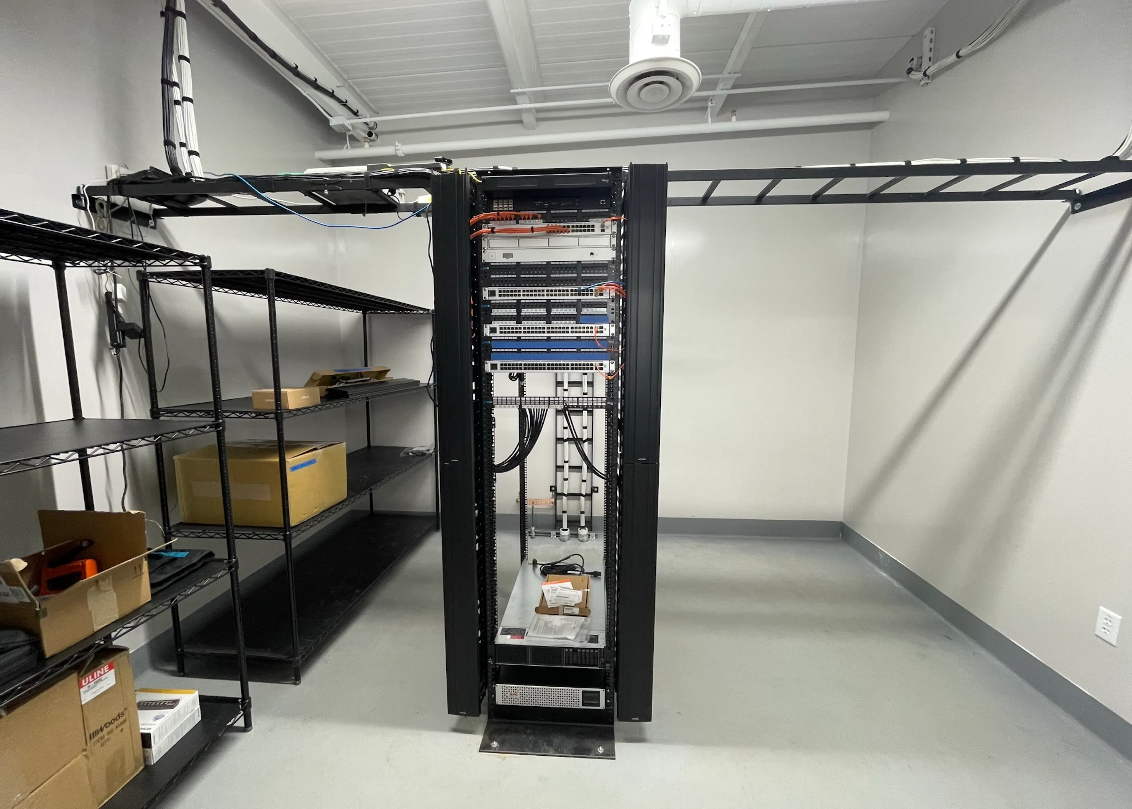 a wired and constructed server rack