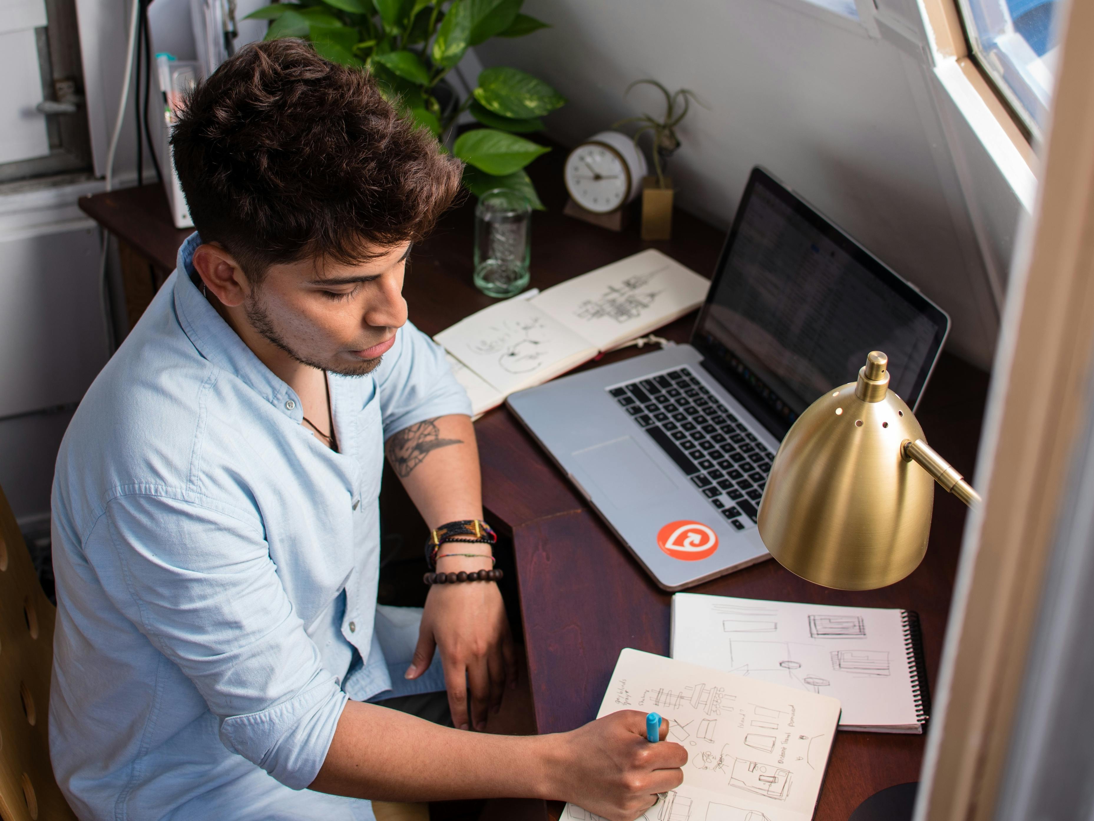 A gentleman working remotely from a boat