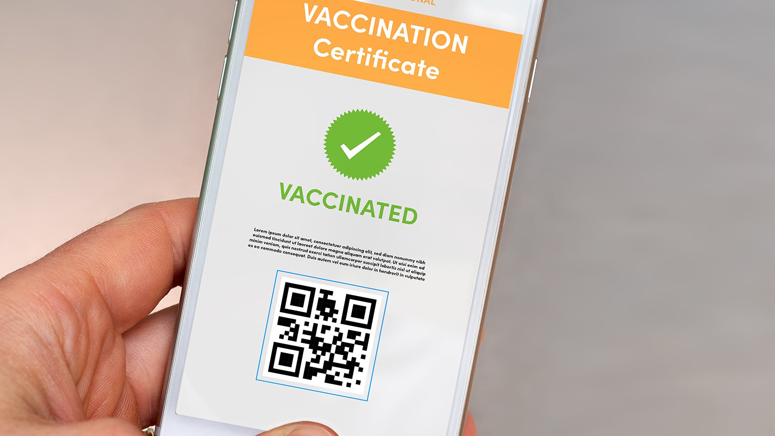 Vaccine certification shown on a phone screen