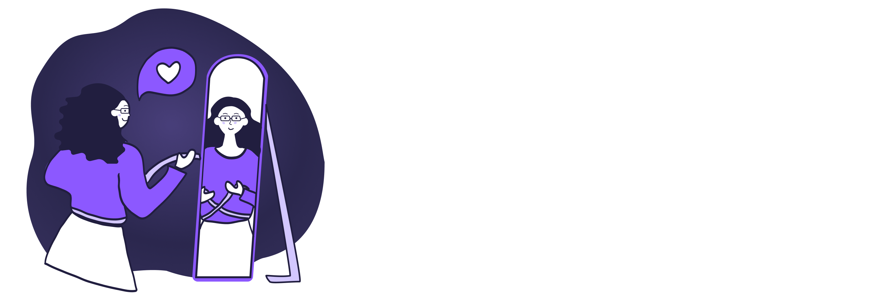 Brand Illustration of a woman feeling proud looking herself at the mirror