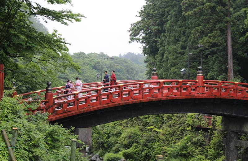 Crossing one of the bridges in the town of Nikko near Tokyo