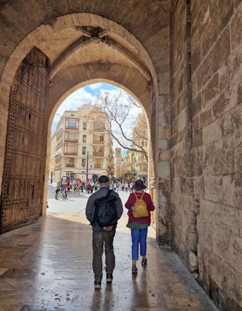 Serranos Towers seen from the floor, the main entrance of Valencia