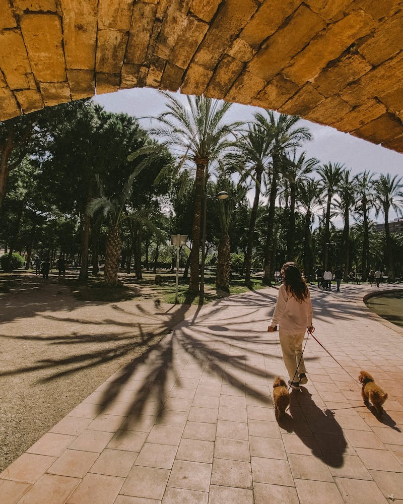 Una chica paseando por el Jardín del Turia de Valencia