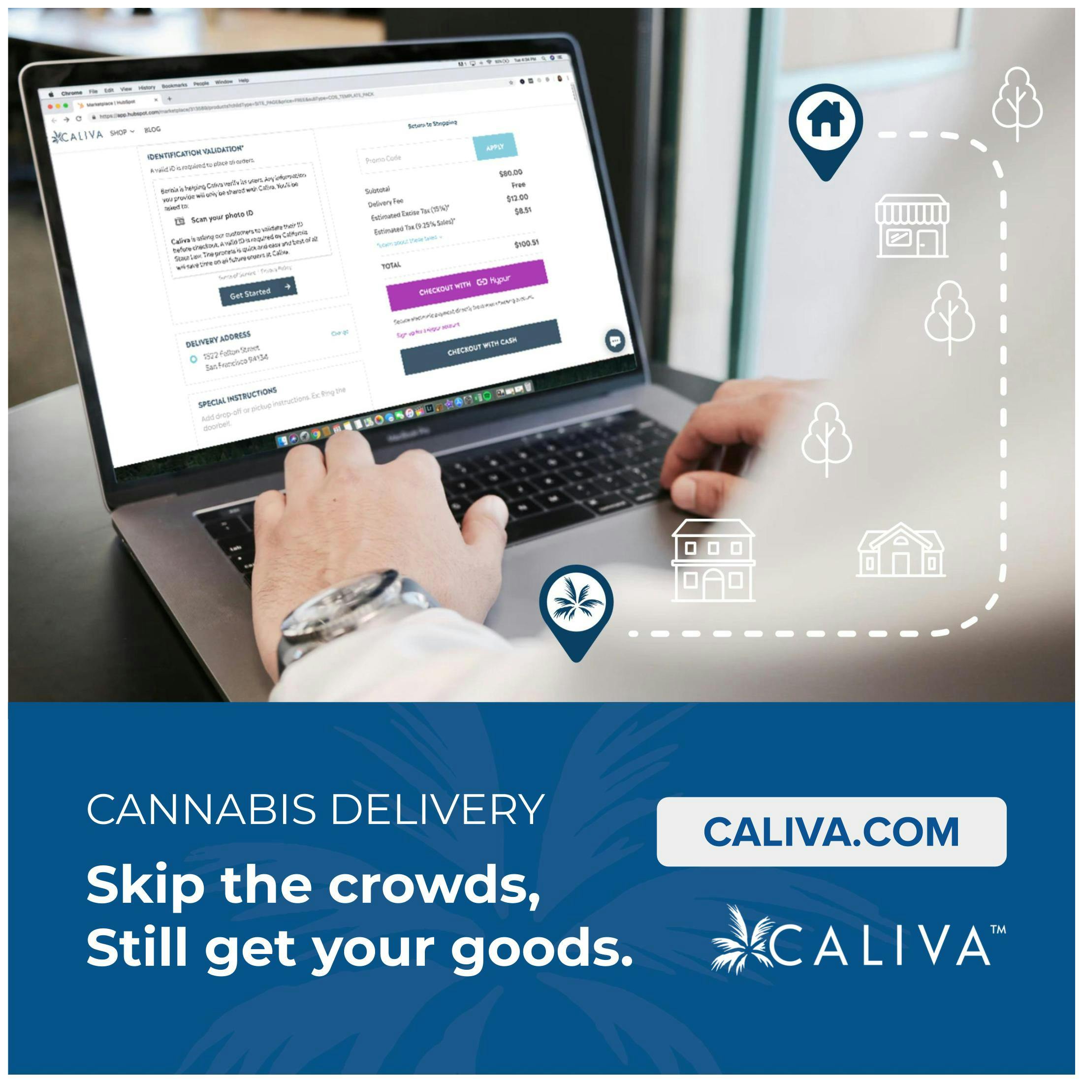 A customer skipping crowds and ordering directly from Caliva.com.