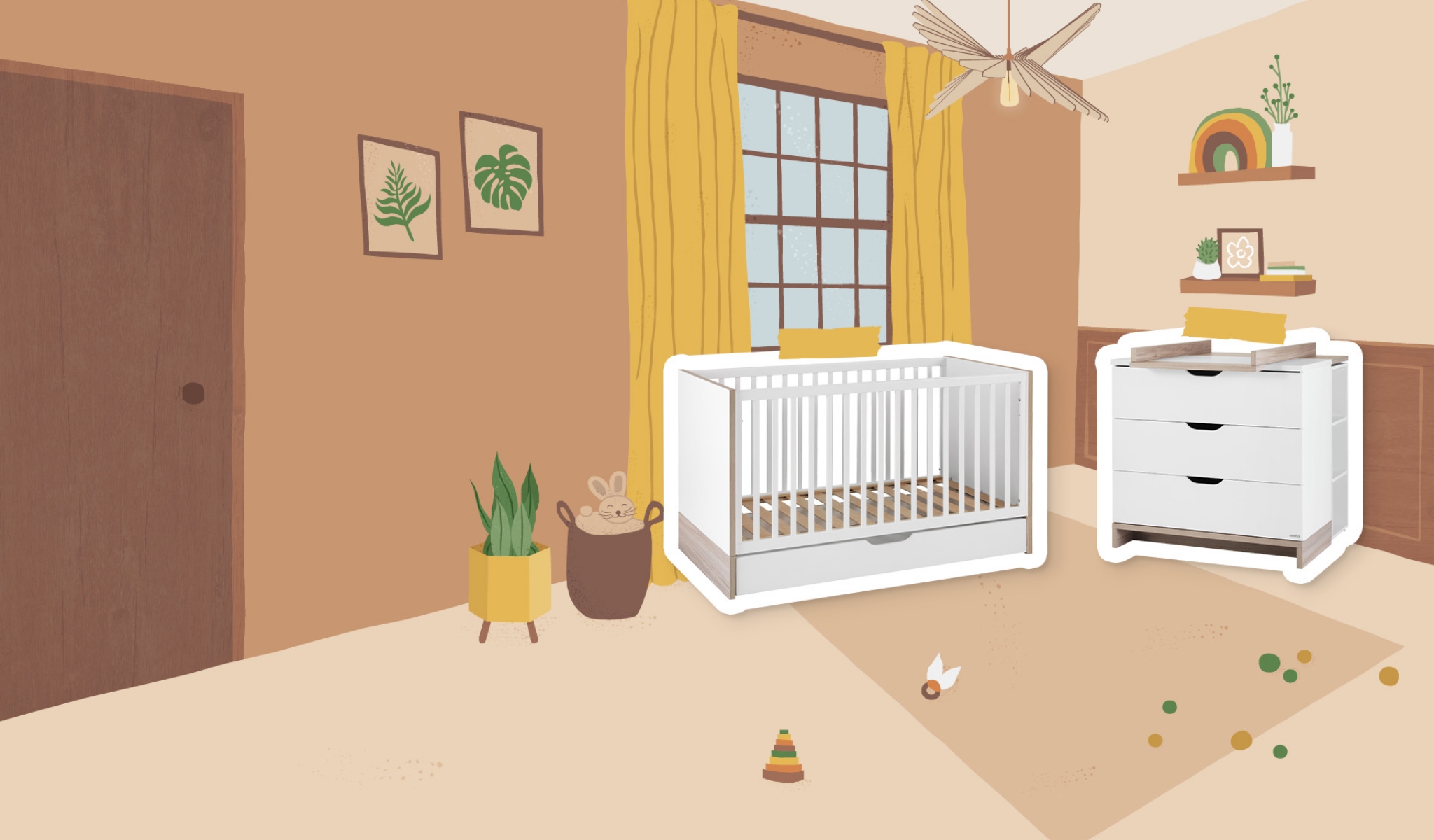 Chambre de bébé avec commode et lit à barreaux | Camif Location