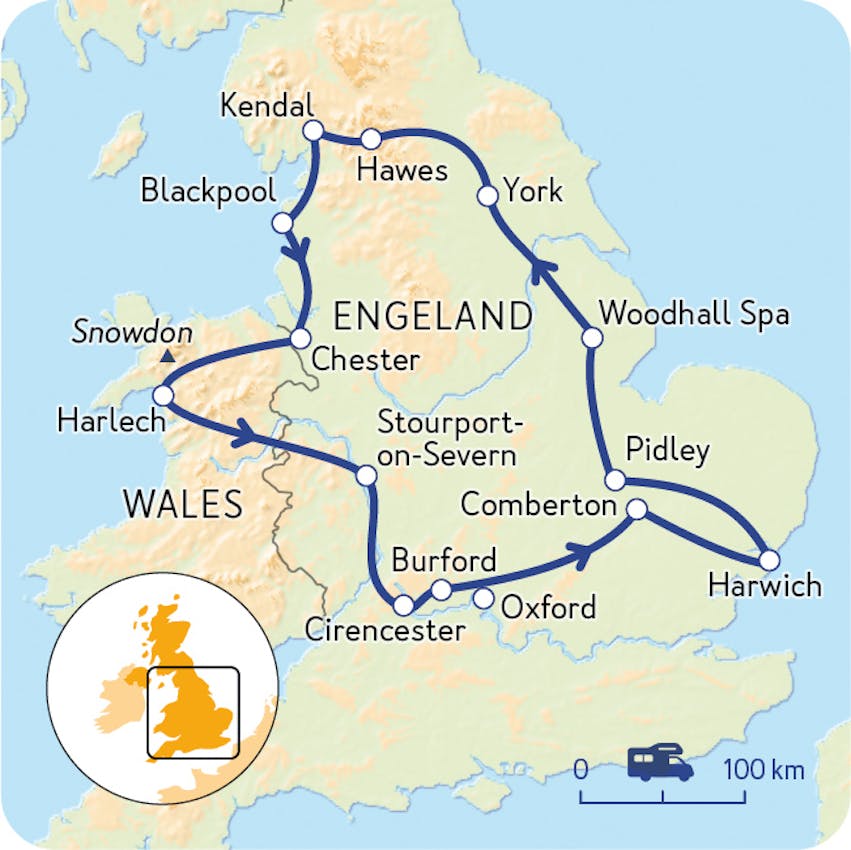 Die Route Wohnmobil-Tour Vereinigtes Königreich - Typisch Britisch
