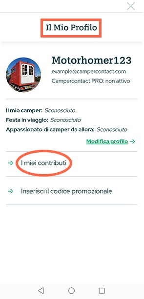 I miei contributi - Campercontact app