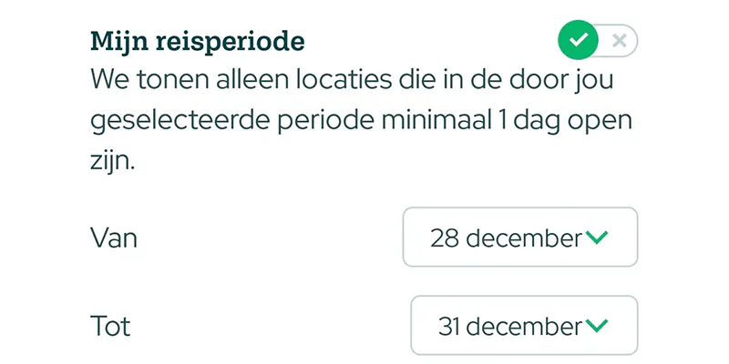 Reisperiode selecteren in de app