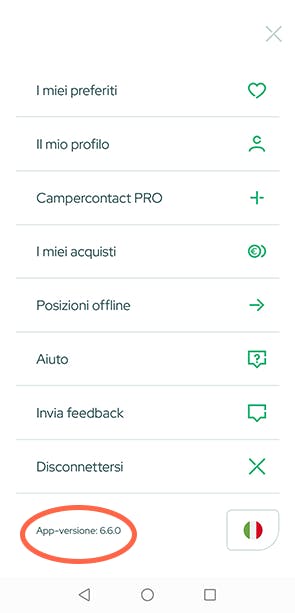 Quale versione dell'applicazione - Campercontact app