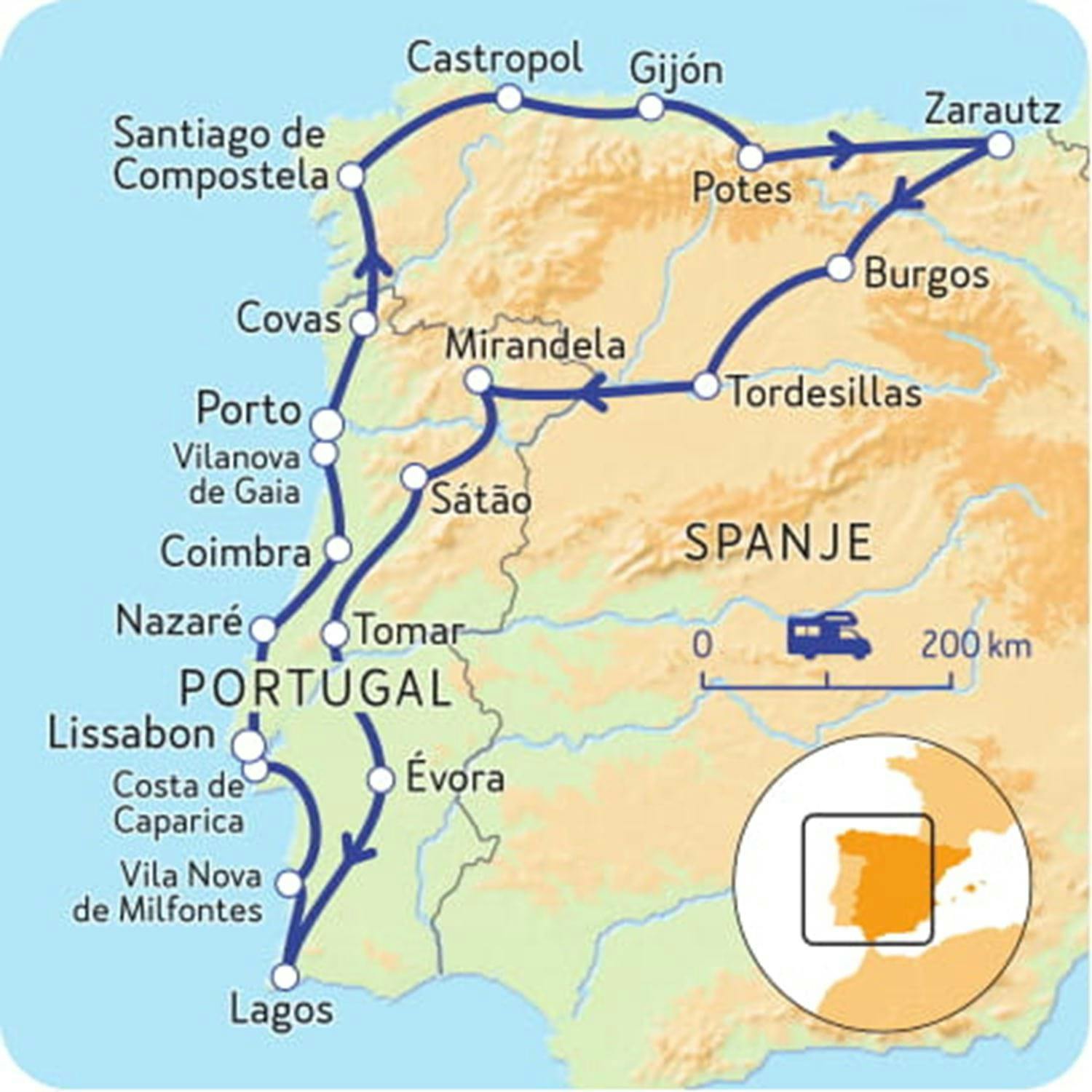 route - Campercontact voyage en camping-car - Du Pays Basque à l'Algarve