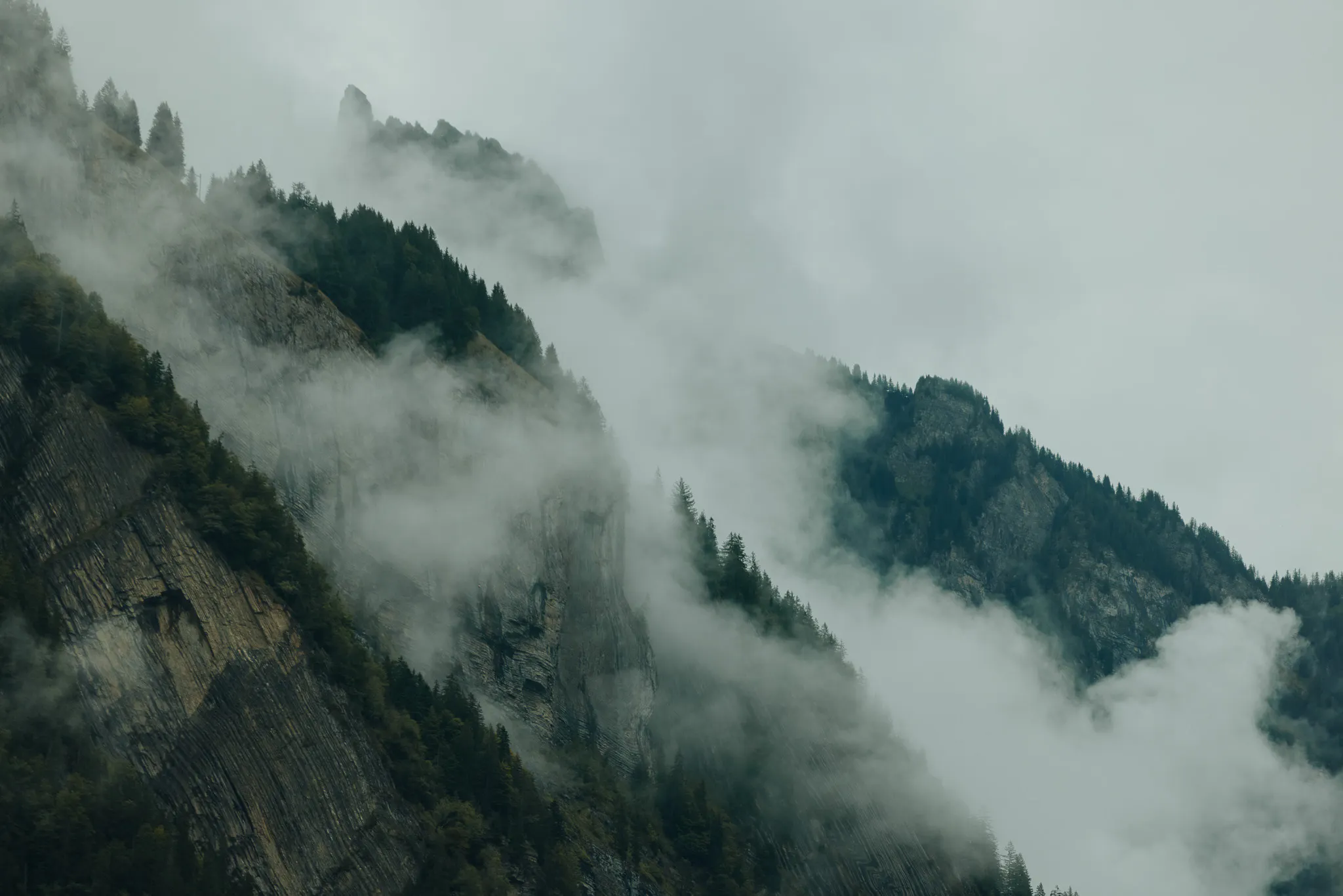 Nebel bewegt sich um Berge