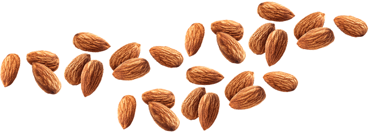 A group of whole natural almonds