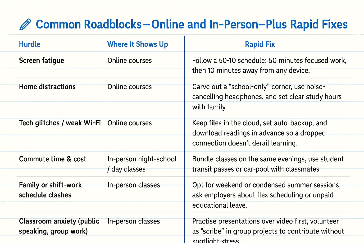 common online roadblocks rapid fixes