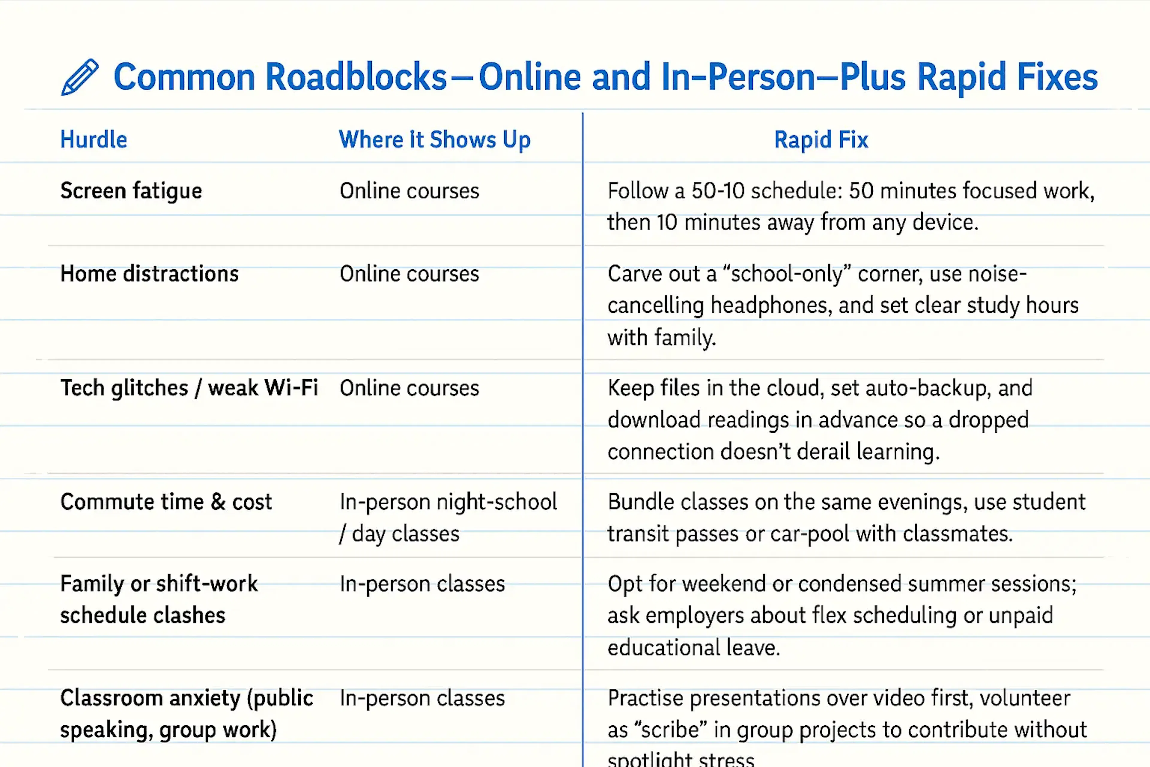 common online roadblocks rapid fixes