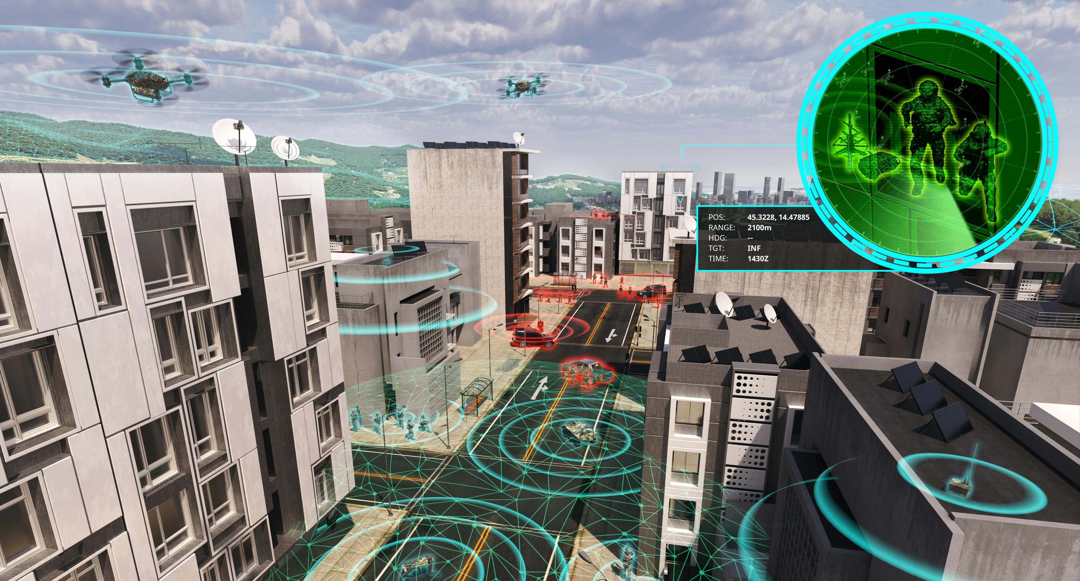 A CGI render of an urban environment.