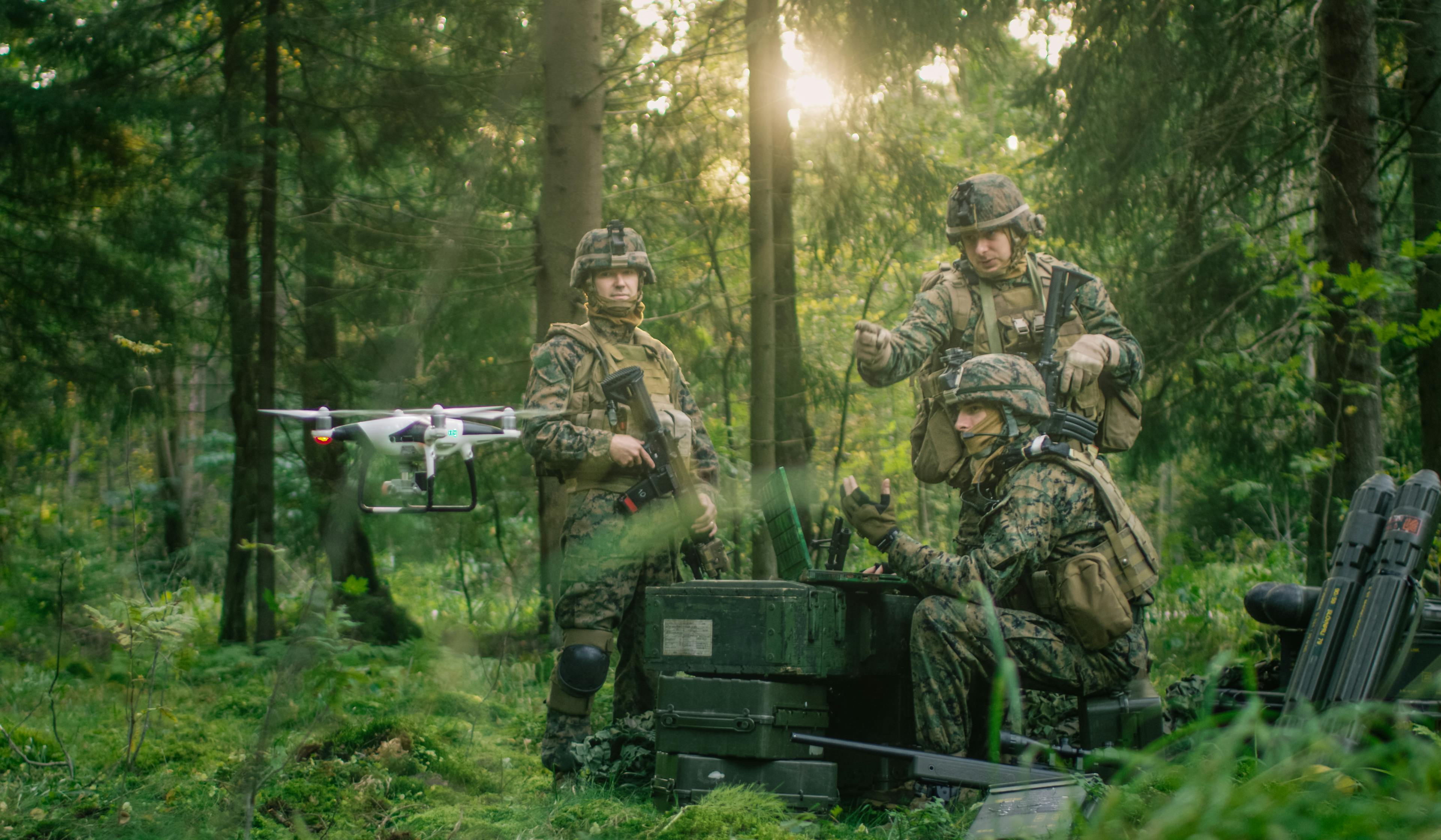 Three military menu using a small drone.